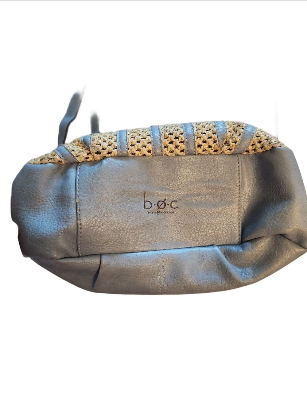 b.ø.c. Born Concept Cornflower Blue Faux Leather & Woven Straw Crossbody Bag - Picture 2 of 16